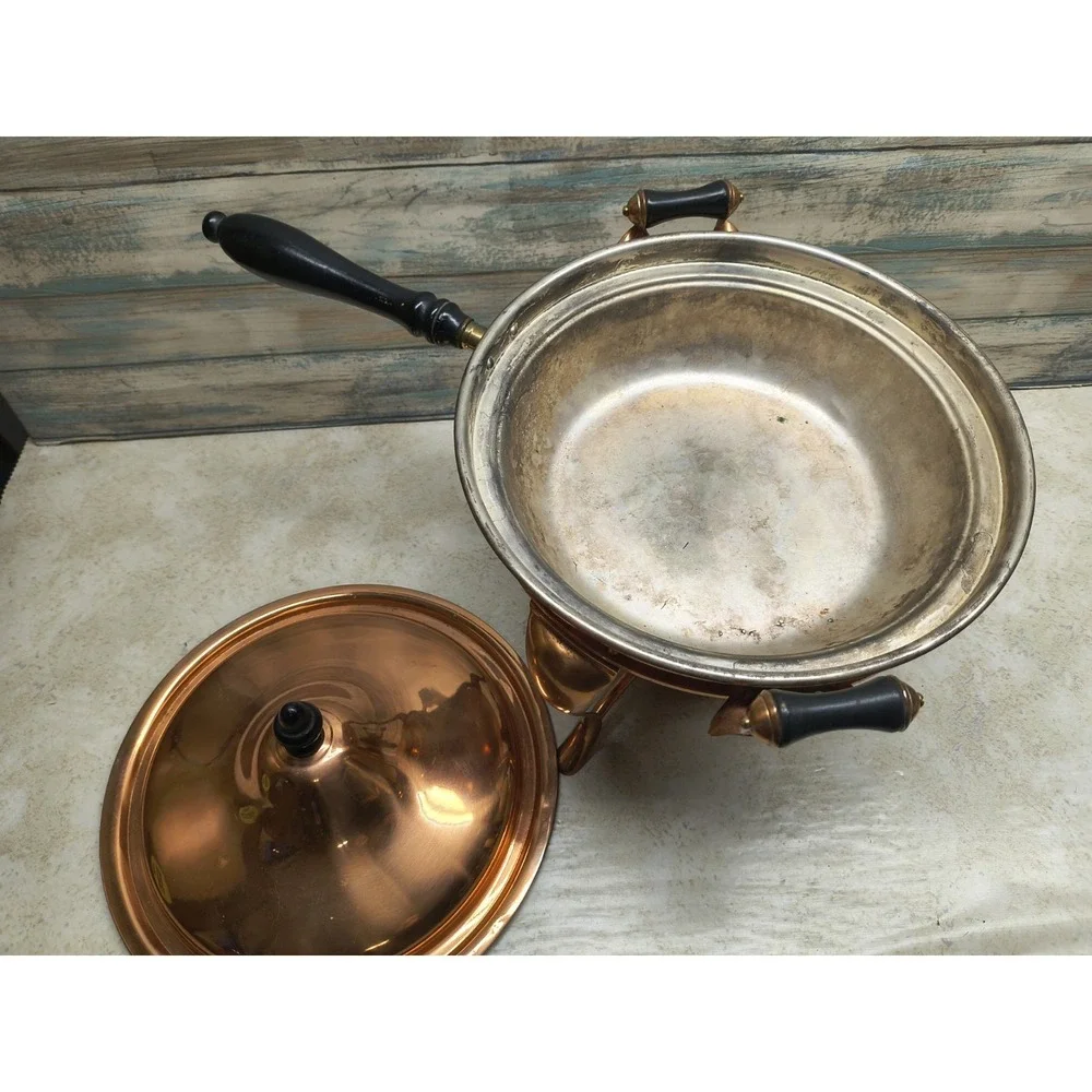 VINTAGE 5 PIECE COPPER‎ & BRASS CHAFING POT, S&S Co  sternau & Co new york